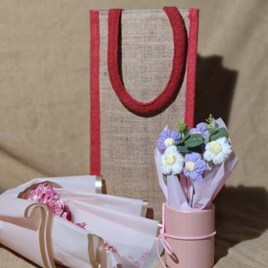 Striped Jute & Fabric Gift Bag